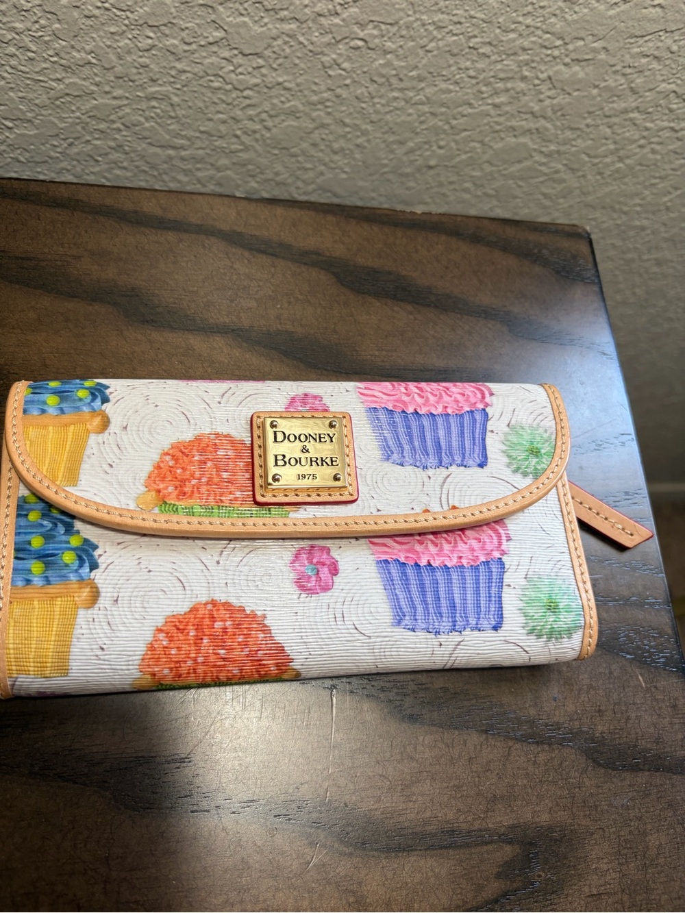 Dooney & Bourke Vintage Cream Cupcake Continental Wallet with Pastel Accents